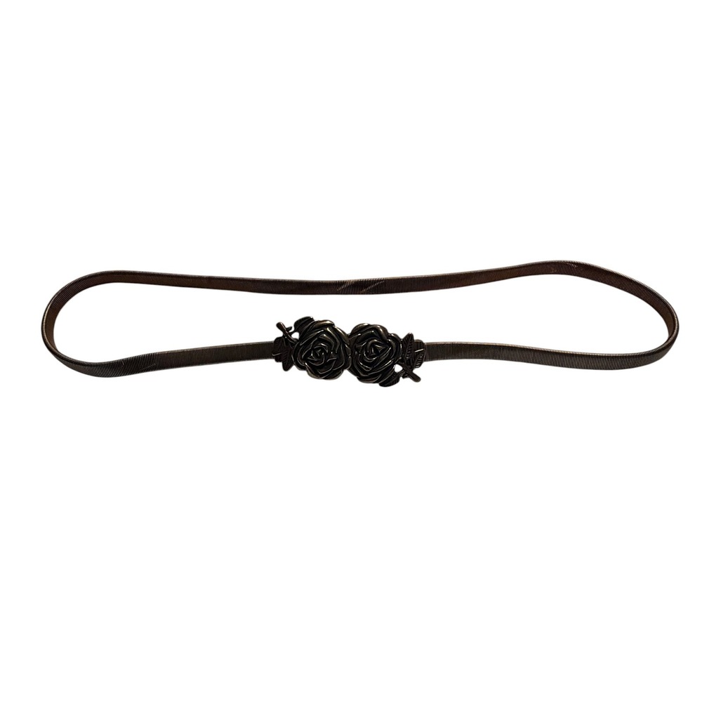 Vintage Bronze Rose Buckle Elastic Snake‎ Chain Belt Metallic Floral Cinch Belt